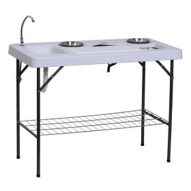 Outsunny Camping Table 50 with Sink Faucet Stainless Steel Basins Fish Cleaning