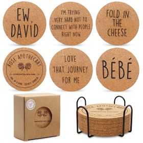 Cork Coasters for Drinks Coasters Set of 6 with Holder Funny Coasters for Adults Cup Coasters for Coffee Table Home Bar Wedding Absorbent Coaster