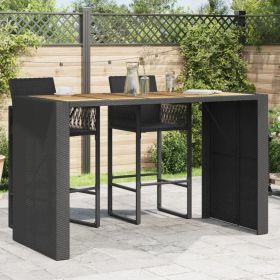 Patio Bar Table with Acacia Wood Top Black 72.8"x31.5"x43.3" Poly Rattan