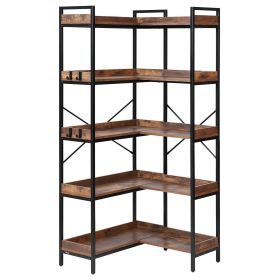 VEVOR 5 Tier Corner Bookshelf Tall Corner Bookcase with 4 Hooks L-Shaped Storage
