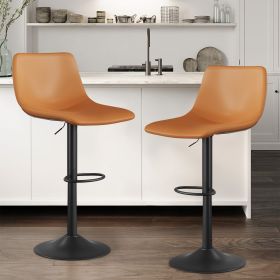Bar Stools Set of 2 Modern Swivel Bar Chairs, Barstools Counter Height with Backrest, Adjustable PU Leather Upholstered Bar Stool for Kitchen Isl (Color: Brown)